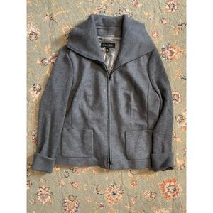 Escada Gray Cashmere & Wool Blend Long Sleeve Cowl Neck Full-Zip Sweater, sz 42